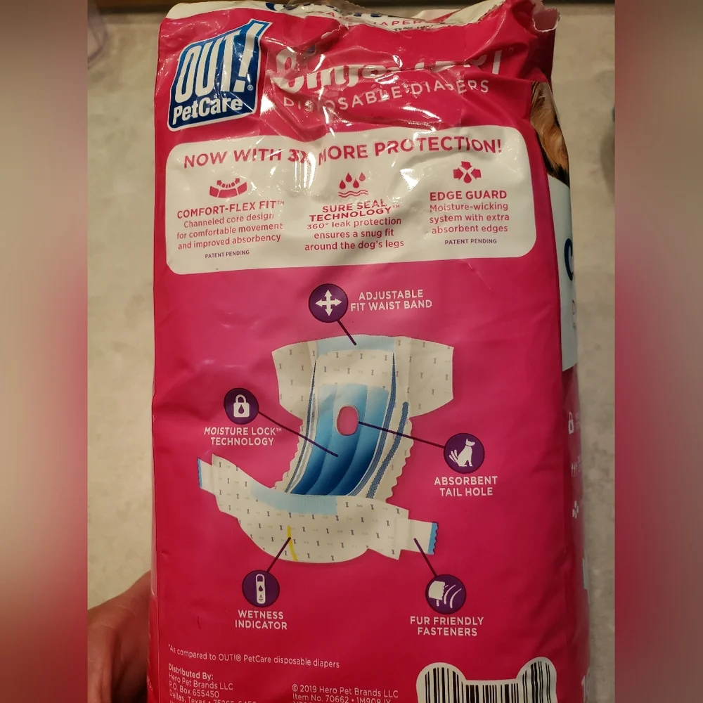 Dog diapers for X small/small female dog. Opened and tried one.